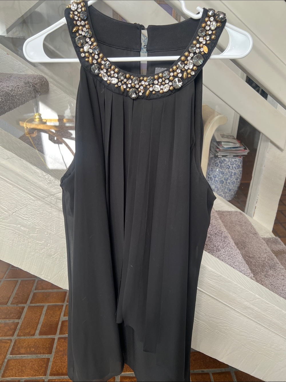 Vince Camuto Black Jewel-Embellished Halter Dress